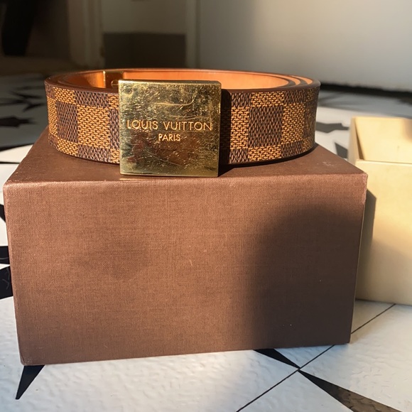 Louis Vuitton brown leather checkered belt - Picture 3 of 4